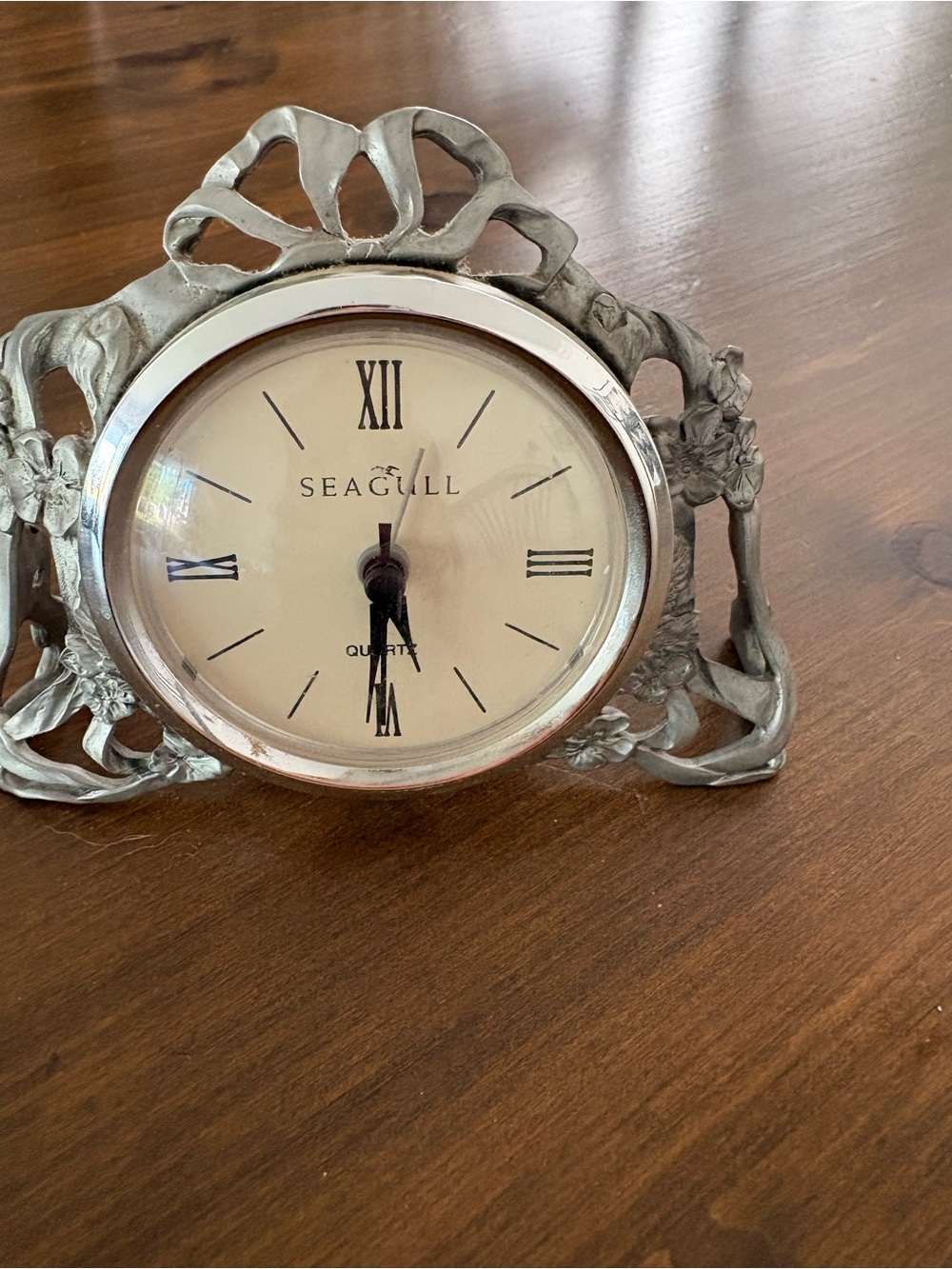 Seagull Silver Floral Mantel Clock - Decorative Quartz Table Clock